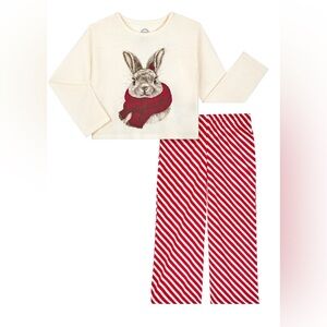 Wonder Nation Girls Holiday Long Sleeve Top and Wide Leg Pant Pajama Set 2-Piece